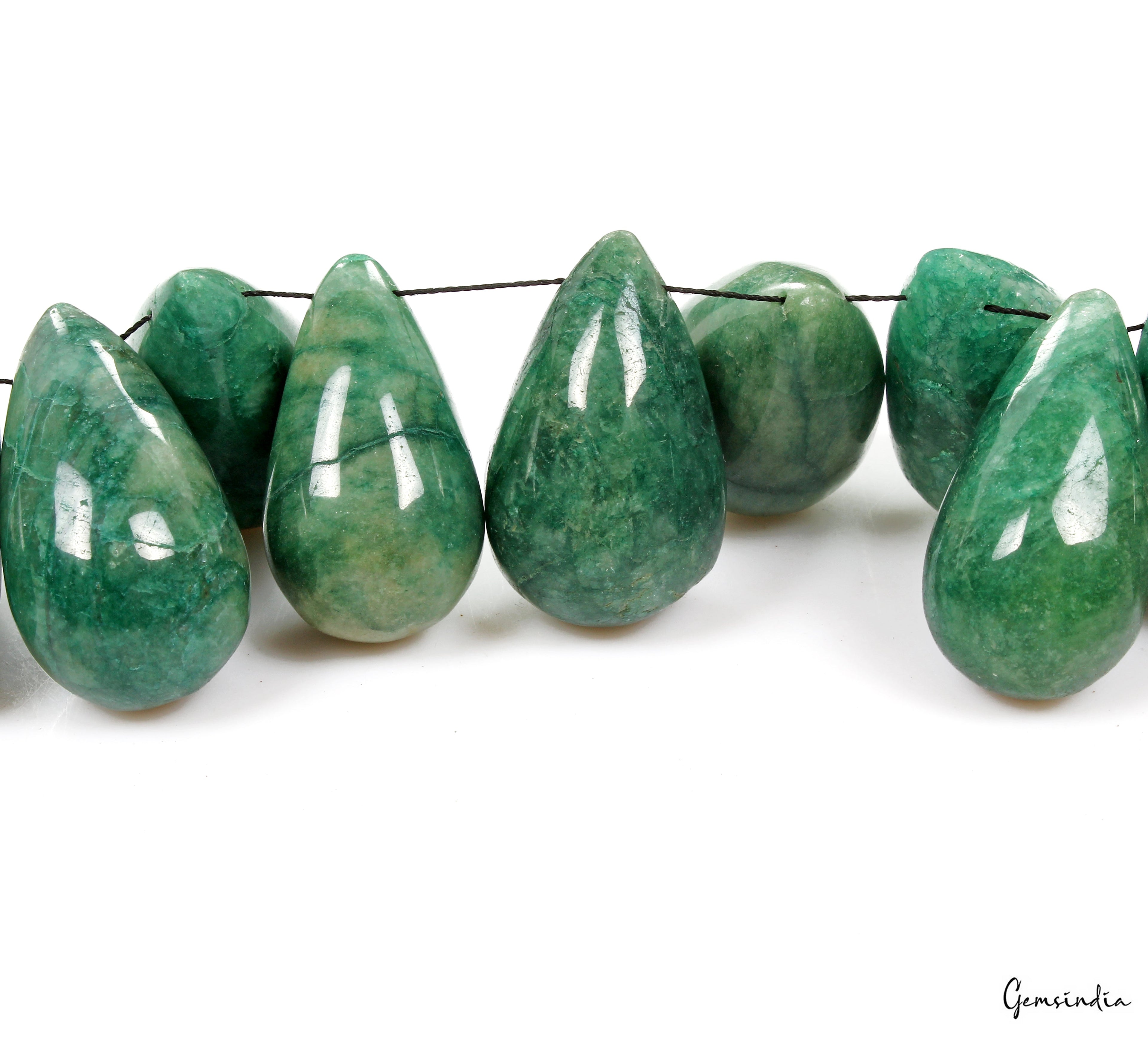 1000 Ct/14 Pcs Natural Emerald Gem Pear Drop Cabochon Drilled Beads/Briolettes