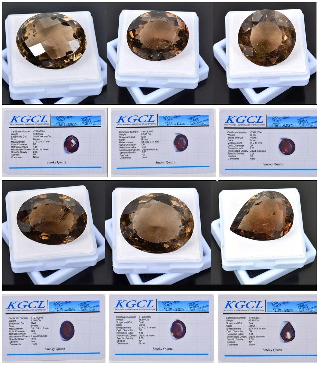 6 Pcs Natural Smoky Quartz 28-33mm Certified Mix Cut Loose Gemstones 493.20 Ct