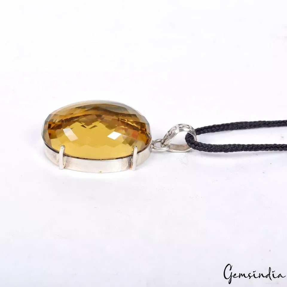 AAA+ Citrine Gemstone Handmade 925 Sterling Silver Jewelry Oval Pendant 16.36 Gm