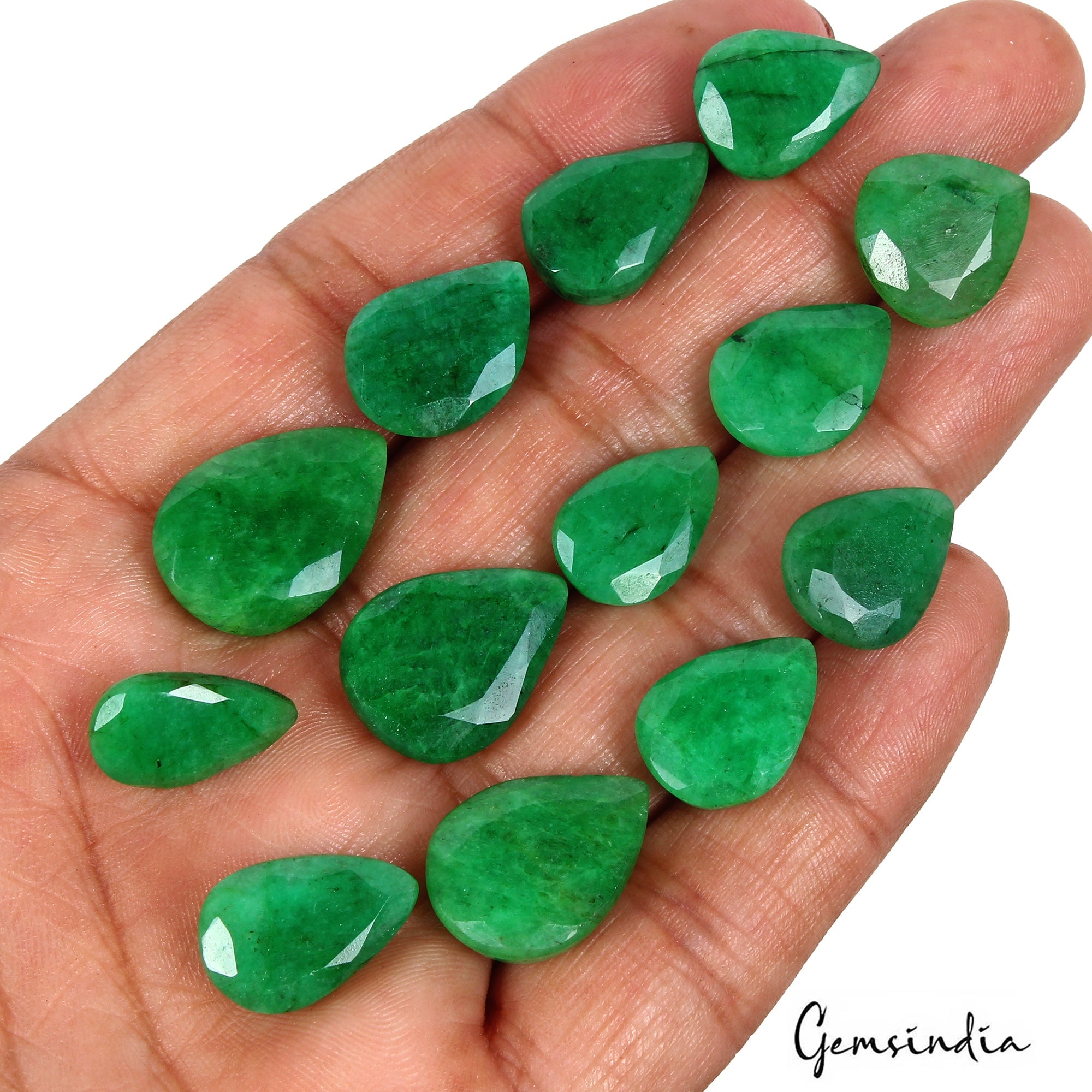 139.50 Ct/13 Pc Natural Brazilian Emerald Pear Cut Loose Gems Lot For Jewelry