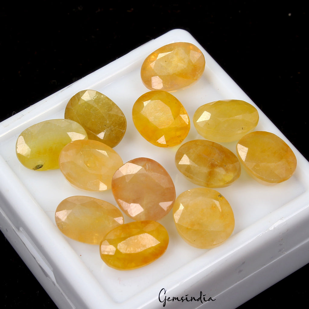 Certified 50 Cts/12 Pcs Natural Untreated Yellow Sapphire Oval Gems For Jewelry