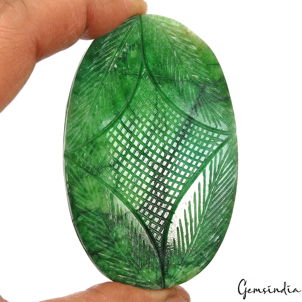 Emerald Carving, Color Enhanced, Green — 76 x 49 x 22mm, 640 Ct, Brazil