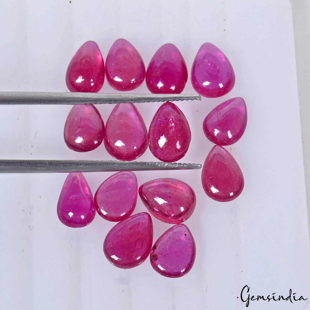 Ruby Lot, Cabochon, Pear Cabochon, Heated — 14 Pieces, 7mm to 8mm, 13.15 Ct, Mozambique