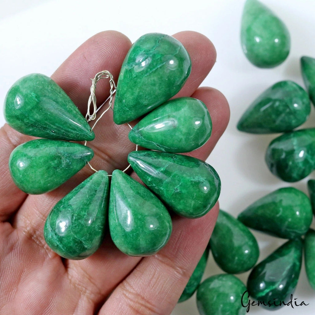 750 Ct Natural Green Emerald Pear Drop Cab Briolette Loose Gemstone Lot 20 Pcs