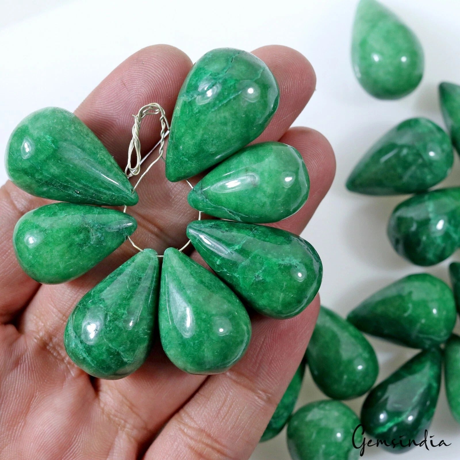 750 Ct Natural Green Emerald Pear Drop Cab Briolette Loose Gemstone Lot 20 Pcs