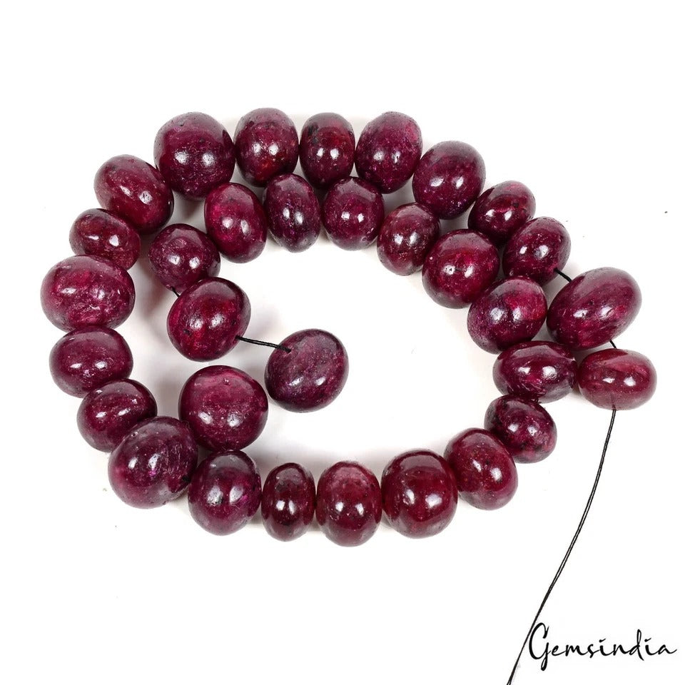 720 Ct/32Pc Natural Red Ruby Rondelle Cab Drilled Loose Beads Strand For Jewelry
