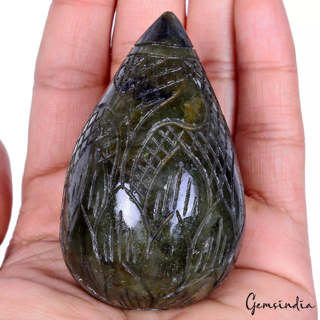 900 Ct Natural Labradorite Pear Cut Carving Earth Mined Huge Size Loose Gemstone