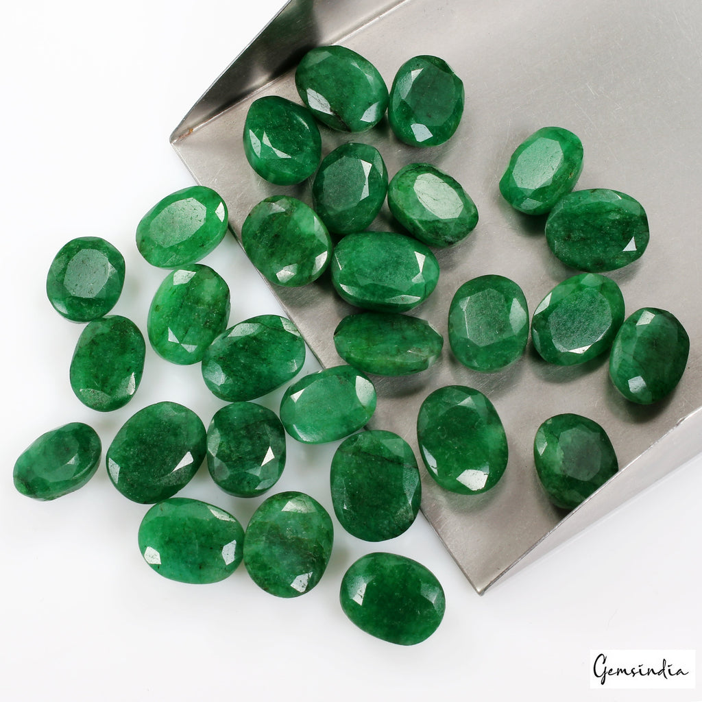Certified 280 Ct Natural Oval Cut Brazilian Green Emerald Loose Gemstones~28 Pcs