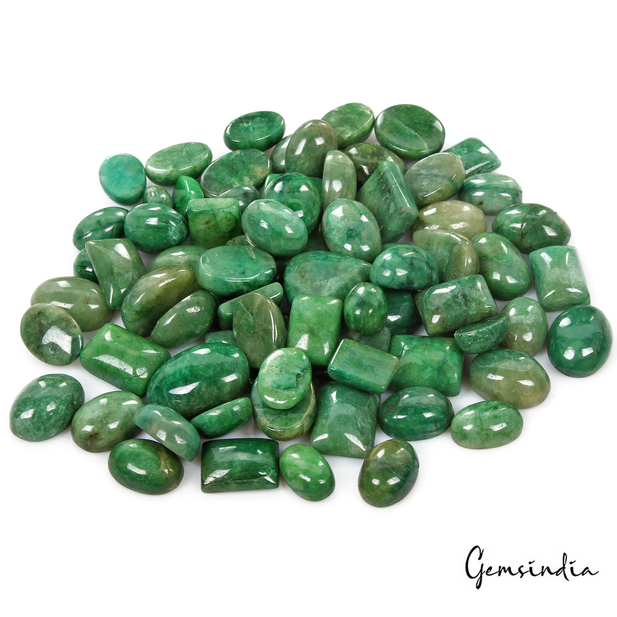 Emerald Lot, Cabochon, Color Enhanced, Green — 75 Pieces, 10mm to 24mm, 1040 Ct, Brazil