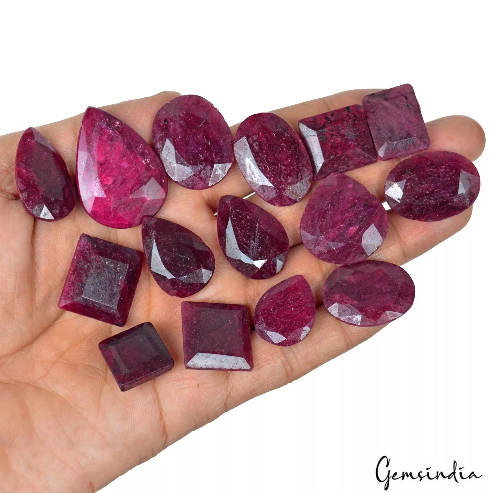 600 Ct/15 Pc Natural Red Ruby Mix Cut 17-37mm Loose Gemstones For Jewelry Making