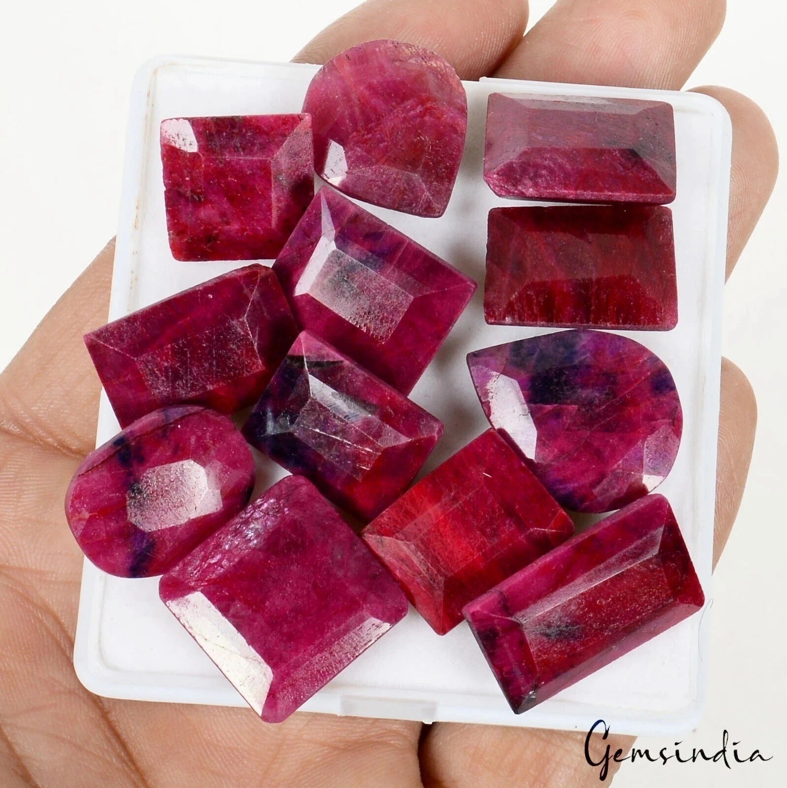 236 Cts/11 Pcs Natural Dark Red Ruby Mix Cut 14mm To 21mm Loose Gems For Jewelry