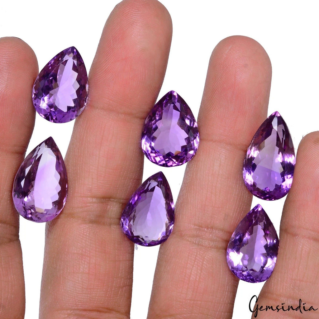 Certified 79.30 Ct/6 Pcs Natural Untreated Purple Amethyst Pear Faceted Cut Gems