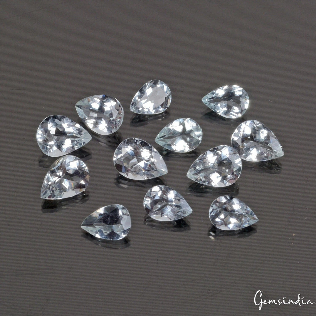 8.90 Ct Natural Untreated Blue Aquamarine Pear Cut Faceted Loose Gems Lot 12 Pc