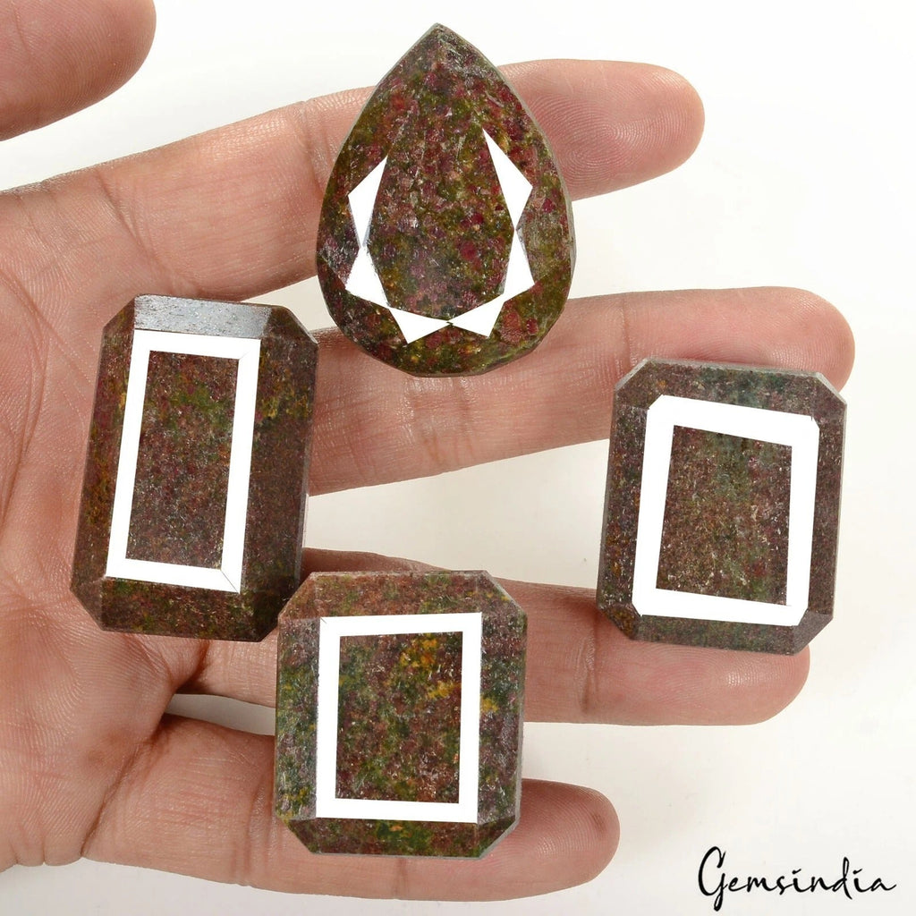 830 Ct/4Pcs Natural Untreated Bi-Color Ruby Fuchsite Mix Cut Loose Wholesale Gem