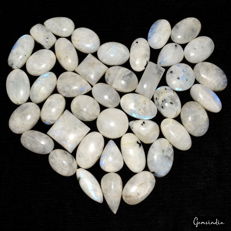 1400 Ct Natural Blue Shine Moonstone Mix Cab Loose Jewelry Gemstones Lot~41 Pcs