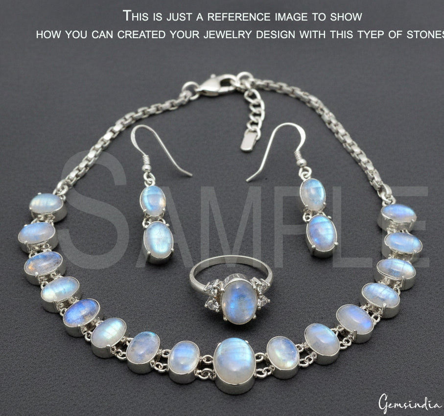 Natural White Moonstone Oval Cabochon Lot 10-11mm Blue Flash Loose Gems 450 Cts