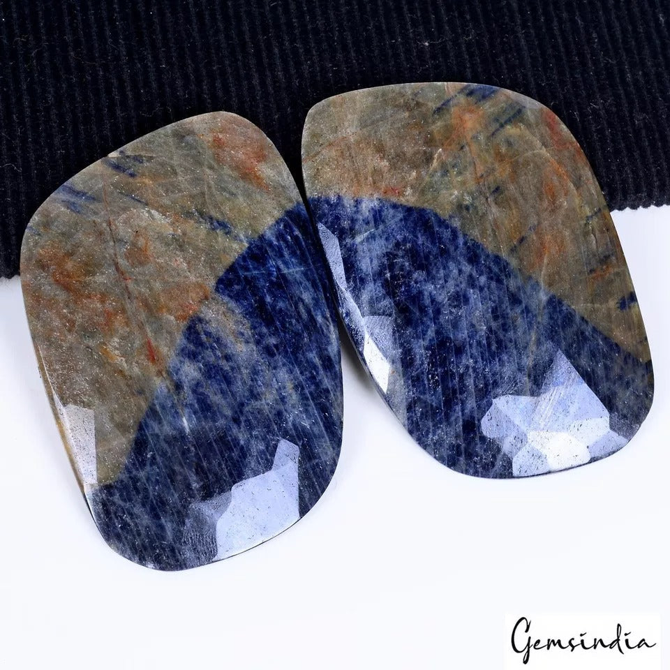 300 Ct Natural Untreated Bi-color Sapphire Checker Cut Rare Gem Pair For Jewelry