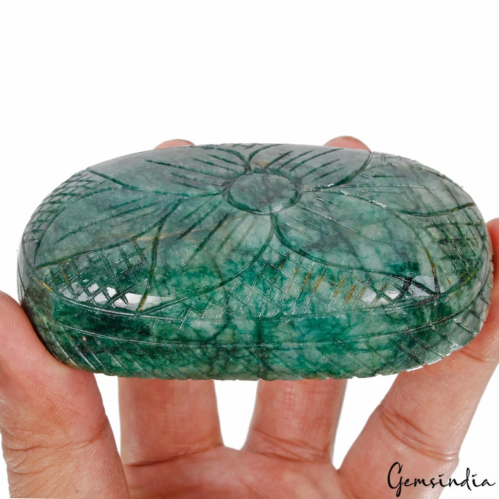 Brazilian Emerald Loose Gemstone, Oval Carved, Green — 91 x 54 x 23mm, 1060 Ct, Brazil