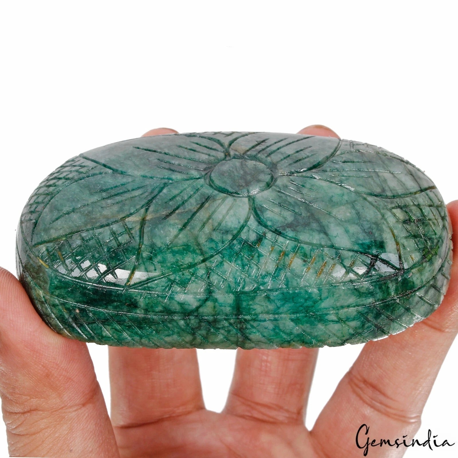 Brazilian Emerald Loose Gemstone, Oval Carved, Green — 91 x 54 x 23mm, 1060 Ct, Brazil