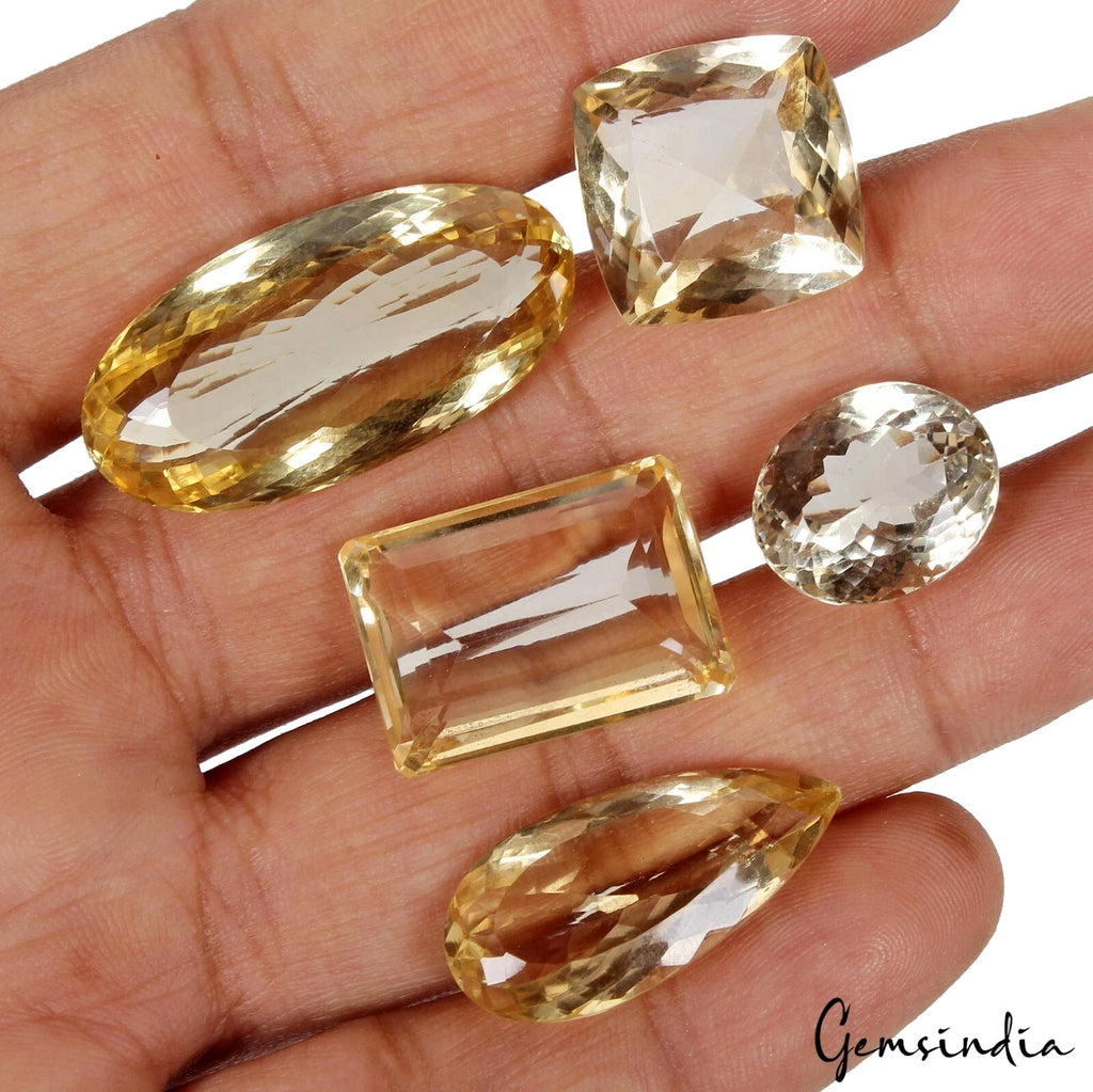 102.95Ct Top Grade Natural Citrine Mix Cut Loose Unheated 15-32mm Gemstones~5 Pc