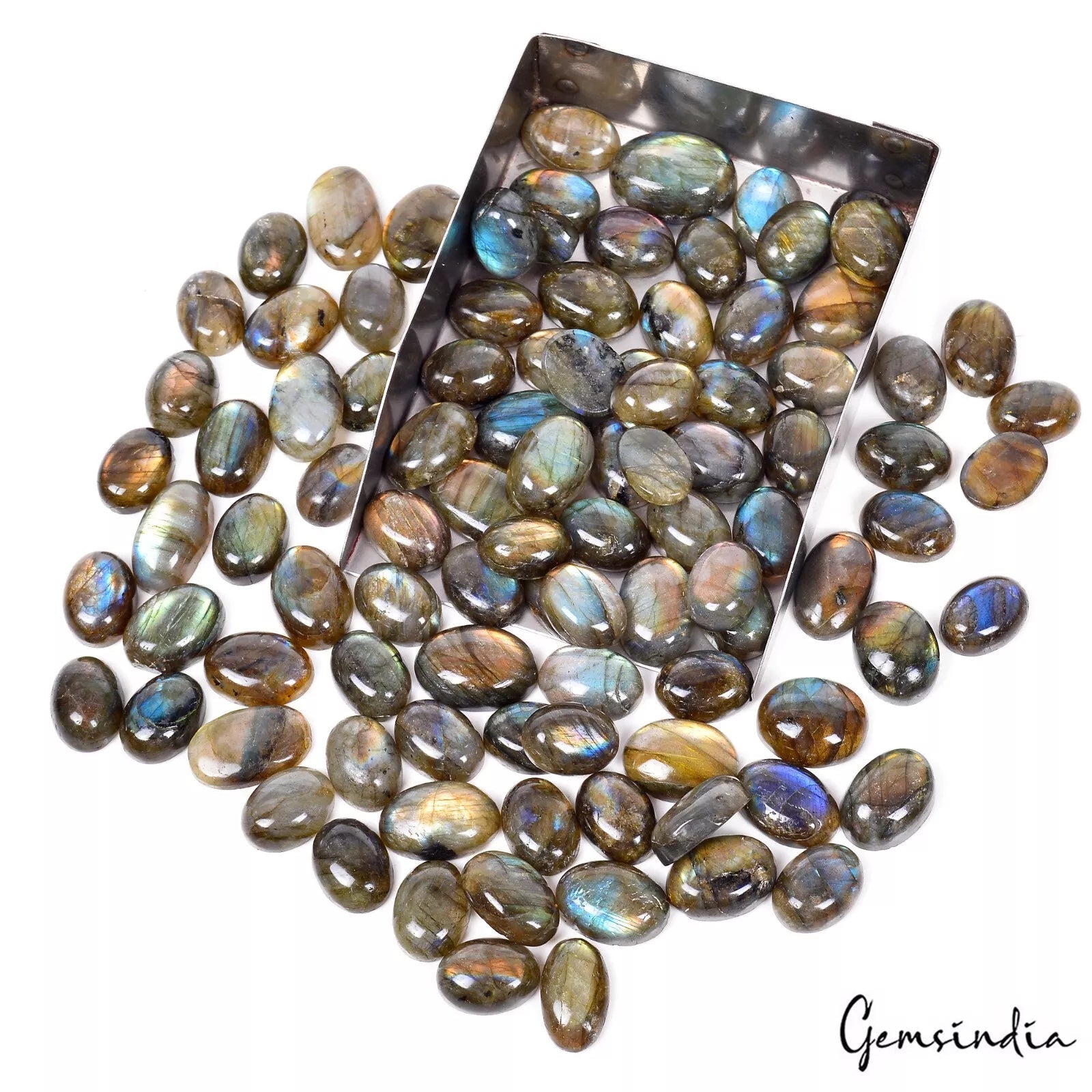 1020 Ct Natural Labradorite Oval Cabochon Multi shine Untreated Gemstones~ 98 pc