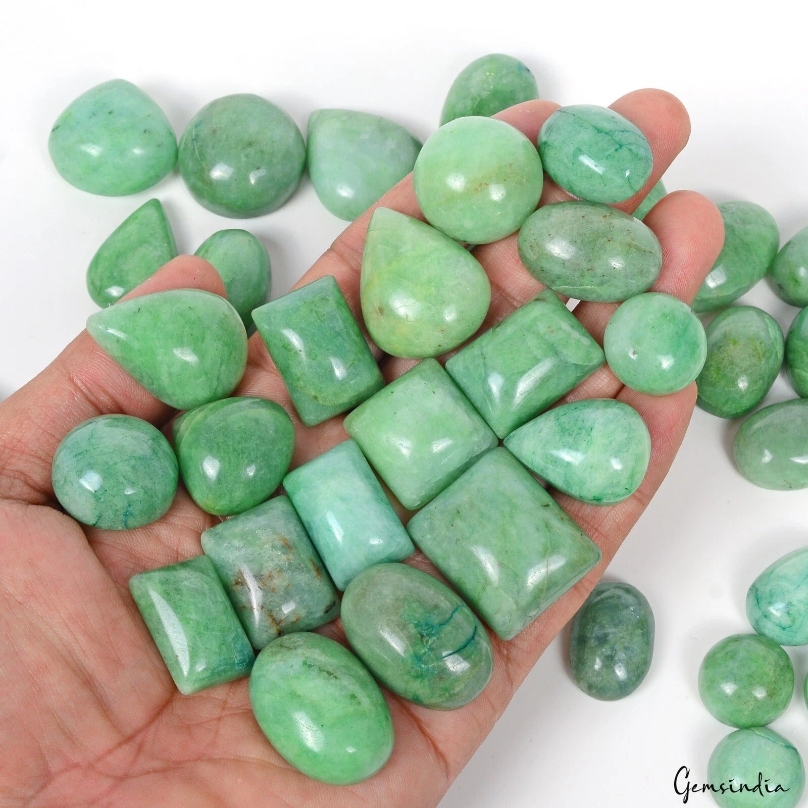 Emerald Lot, Cabochon, Color Enhanced, Green — 49 Pieces, 18mm to 30mm, 1880 Ct, Brazil