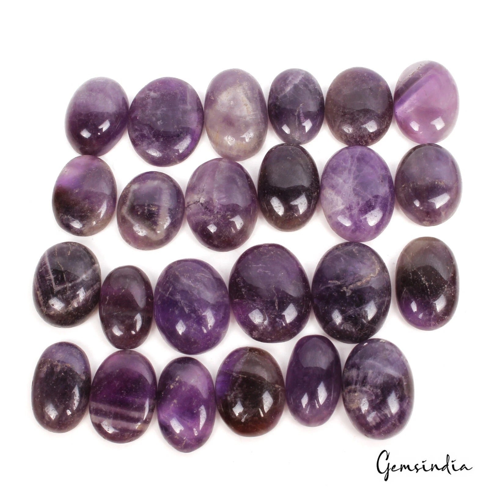 440 Ct Natural Untreated Purple Amethyst Oval Cabochon Loose Gemstone Lot 24 Pcs