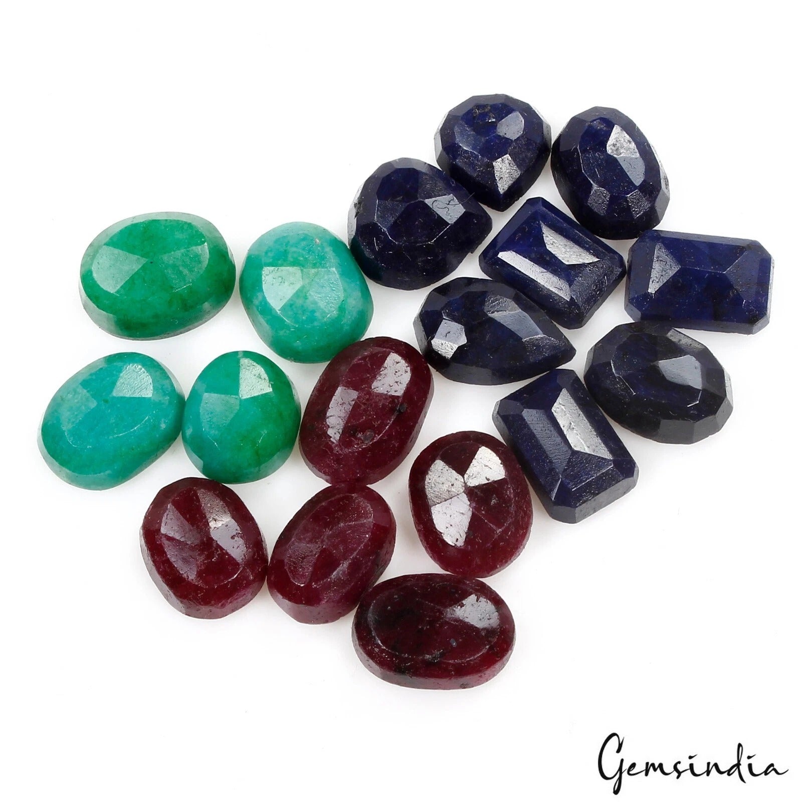 Certified 175 Cts/17 Pcs Natural Multi Color Ruby Emerald Sapphire Mix Cut Gems