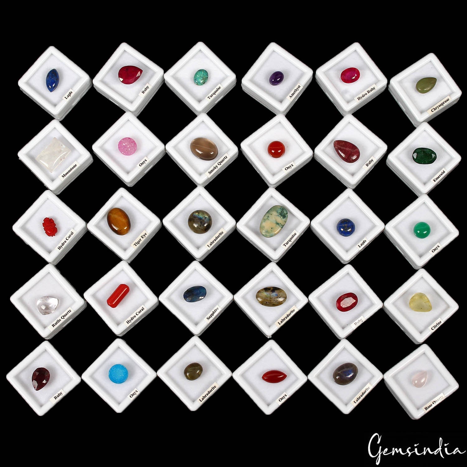 30Pcs Estate Genuine Semi Precious Loose Multi Color Gems Collection+Wooden Box
