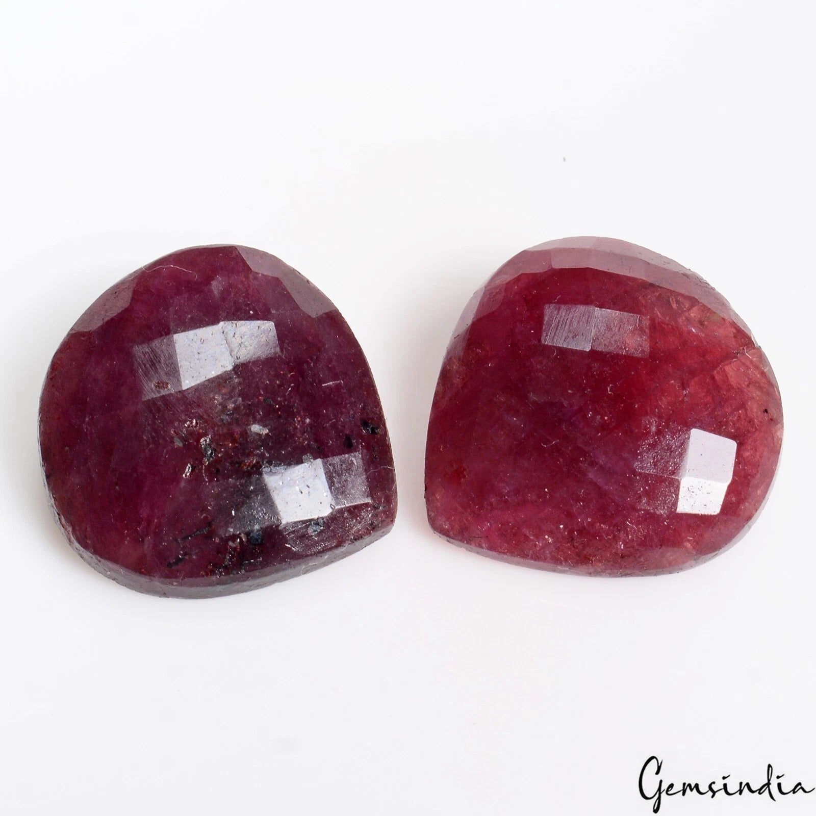 2 Pcs Natural Red Ruby Pear Checker Cut 23x22mm Loose Gemstones w/Flat Back