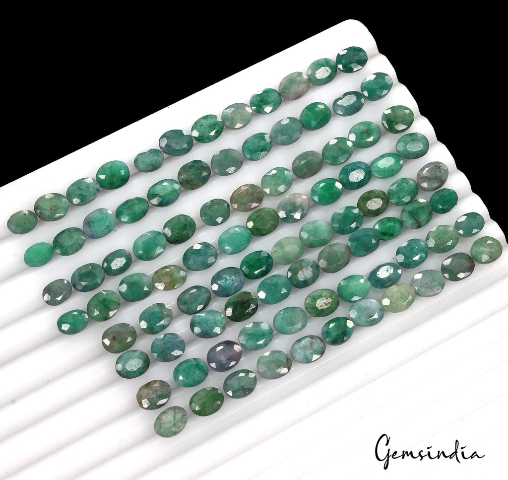 Certified 122 Cts/93 Pcs Natural Green Emerald Oval Faceted Cut Gems For Jewelry