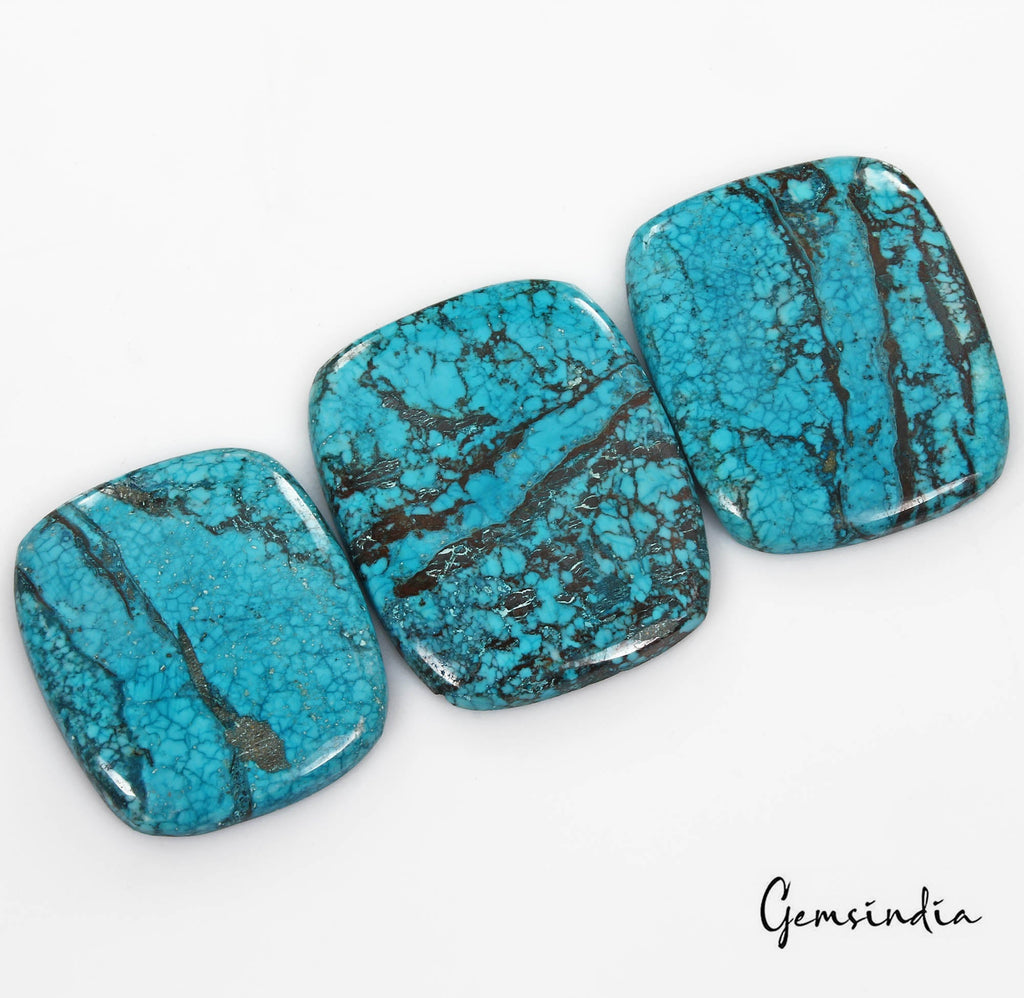 600 Cts/3 Pcs Natural Blue Spider Web Arizona USA Turquoise Cushion Cab Gems Lot