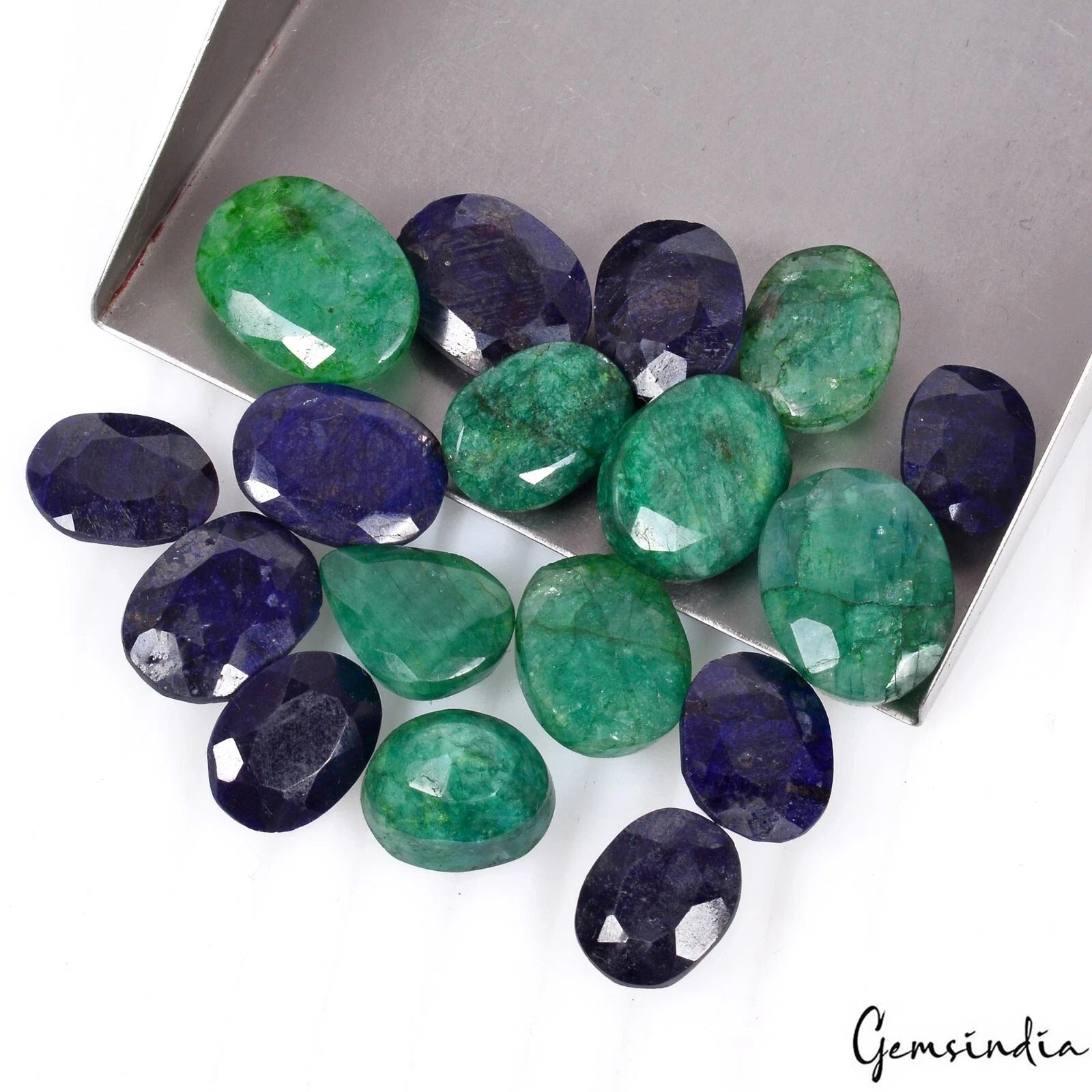190.00 Ct Natural Blue Sapphire Emerald Mix Cut Faceted Loose Gemstone Lot 17Pcs