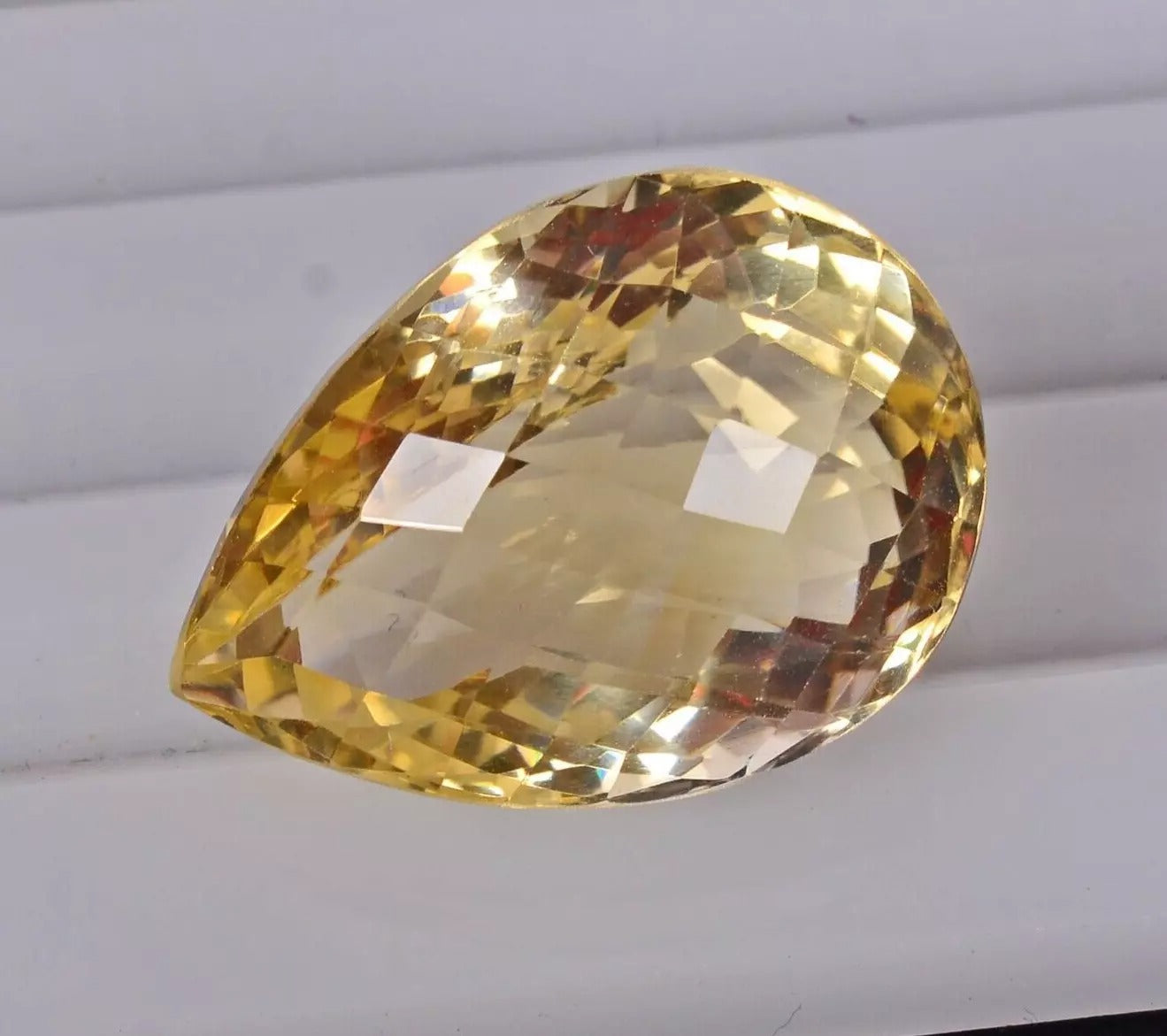 26.35 Ct Natural Brazilian Untreated Yellow Citrine Pear Checker Cut Loose Gem