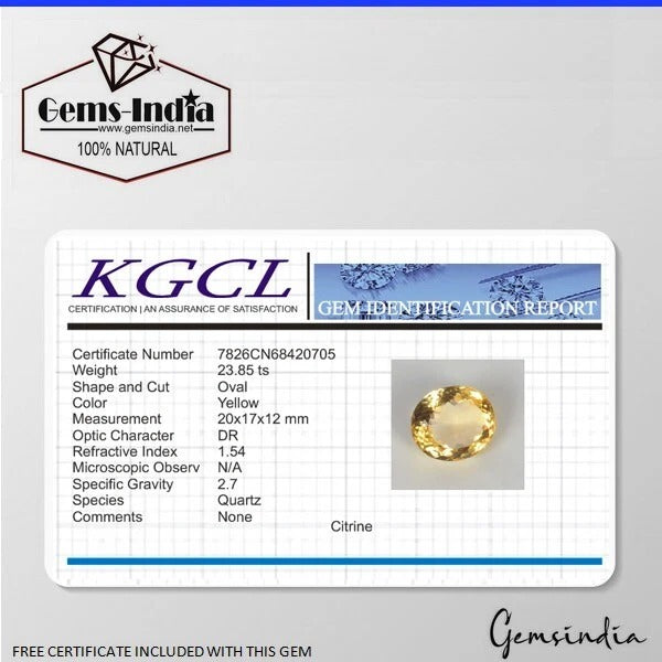 Citrine Loose Gemstone, Untreated, Yellow — 20x17x12mm, 23.85 Ct