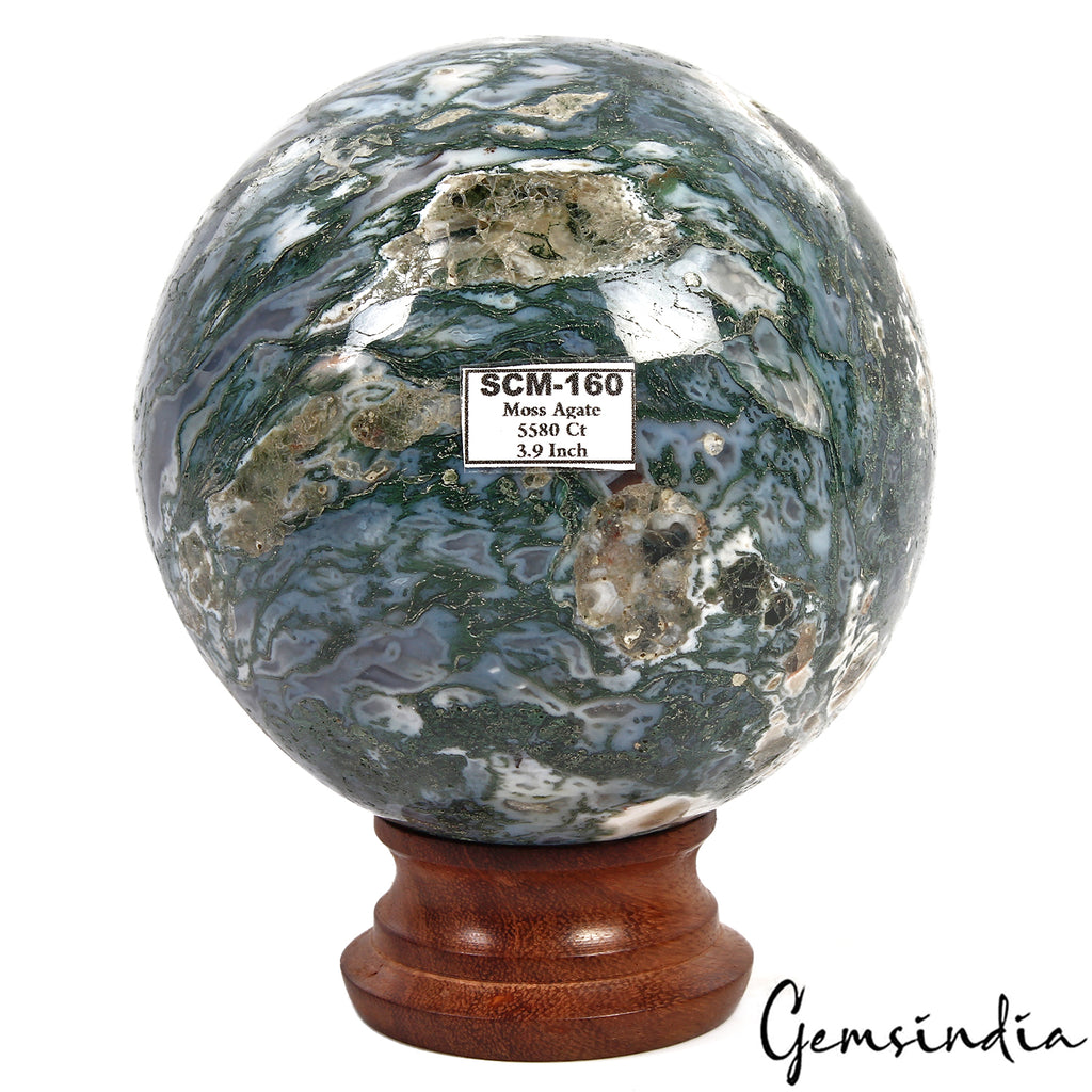 Moss Agate Sphere, Untreated, Green — 3.9 Inch, 1.116 Kg (5580 Ct), Madagascar