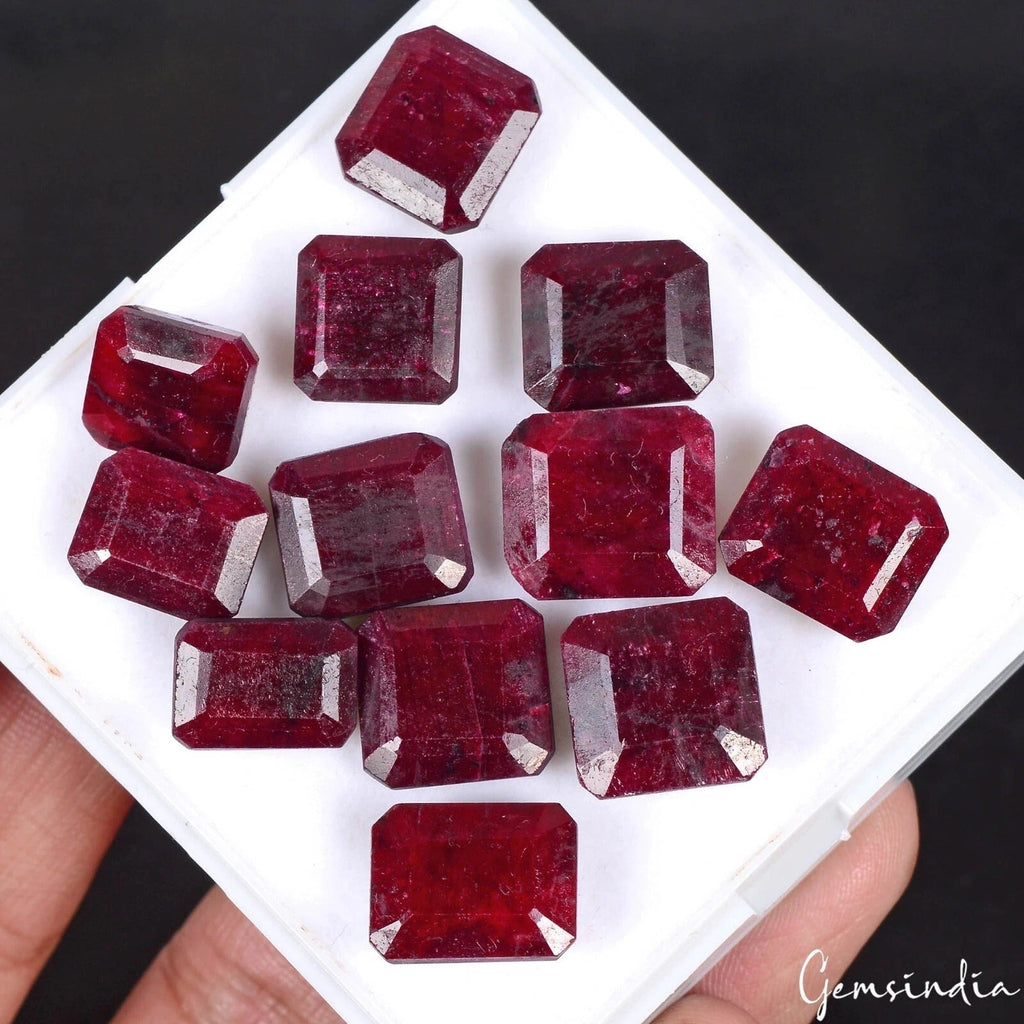 Certified 133.40 Ct/12 Pcs Natural Dark Red Ruby Octagon Cut Gem Lot For Jewelry