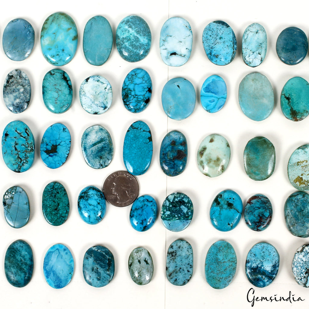 50 Pcs Natural Blue Green Turquoise Oval Cabochon Loose 25-37mm Gemstones 1770Ct