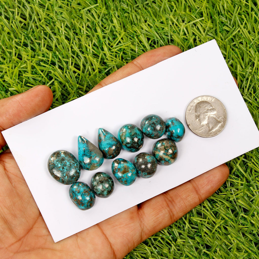 11 Persian Turquoise Neyshabur Cabochon Lot Not Stabilized, %100 Natural 14-20mm