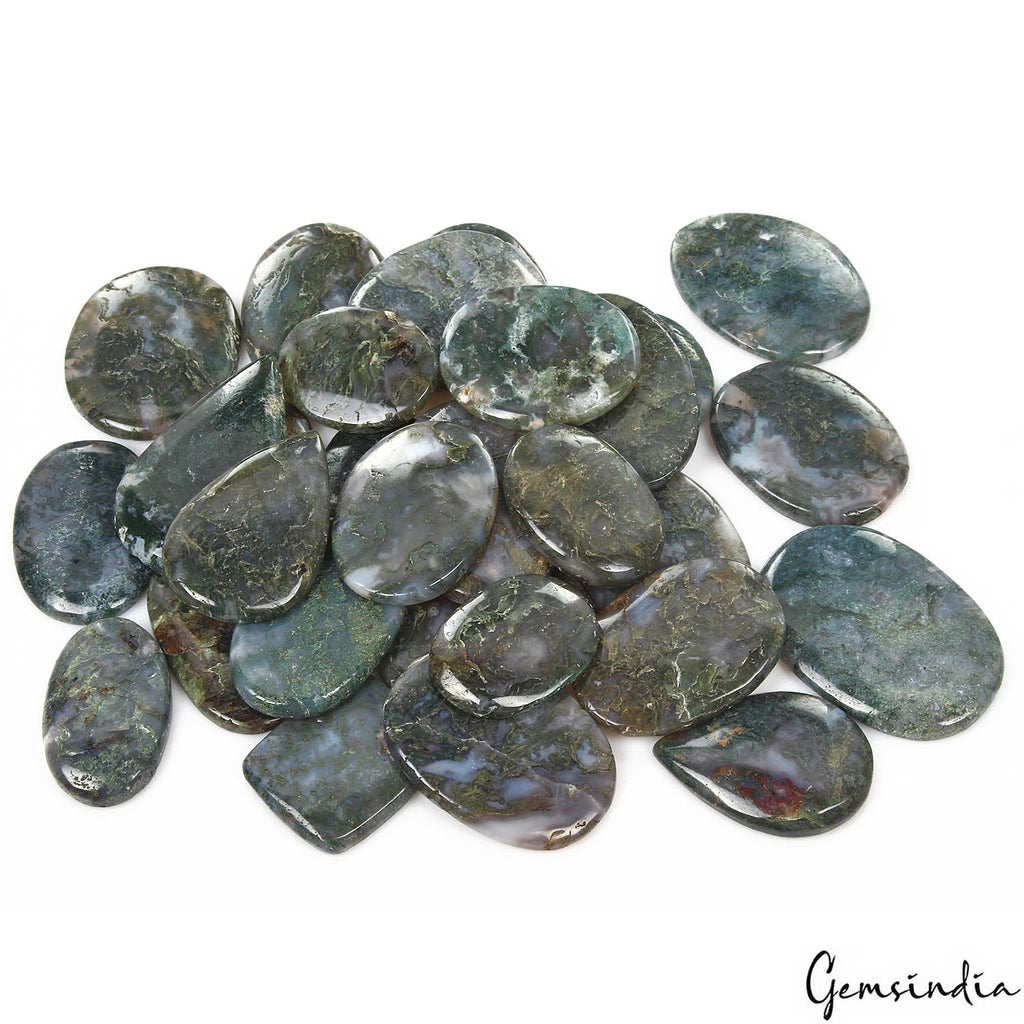 3500 Ct/30 Pcs Natural Untreated White Green Moss Agate Mix Cab Wholesale Gems