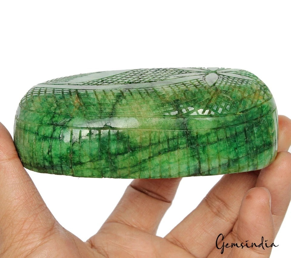 Brazilian Emerald Loose Gemstone, Oval Carved, Color Enhanced — 110 x 60 x 35 mm, 2260 Ct, Brazil