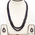 656.70 Cts Natural Dark Blue Sapphire Gem Oval Cab Beaded Handmade Jewelry set