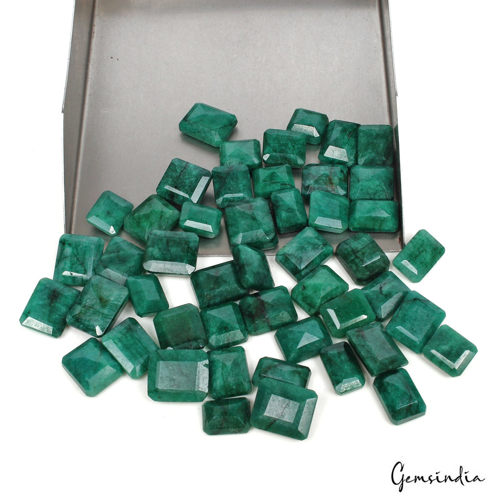 330 Ct Natural Green Zambia Emerald Octagon Faceted Loose Gemstone Lot 47Pcs