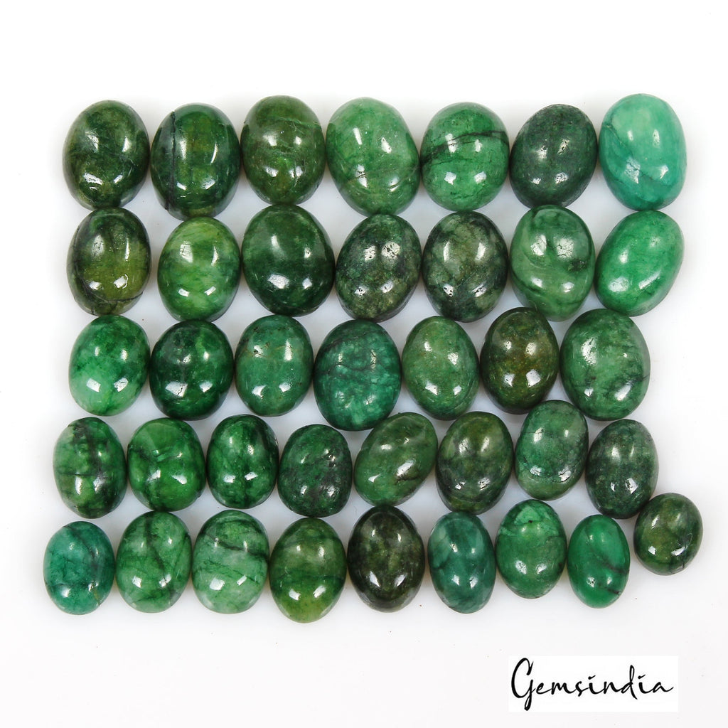 370 Ct/38 Pcs Natural Brazilian Green Emerald Oval Cab Loose Wholesale Gems Lot