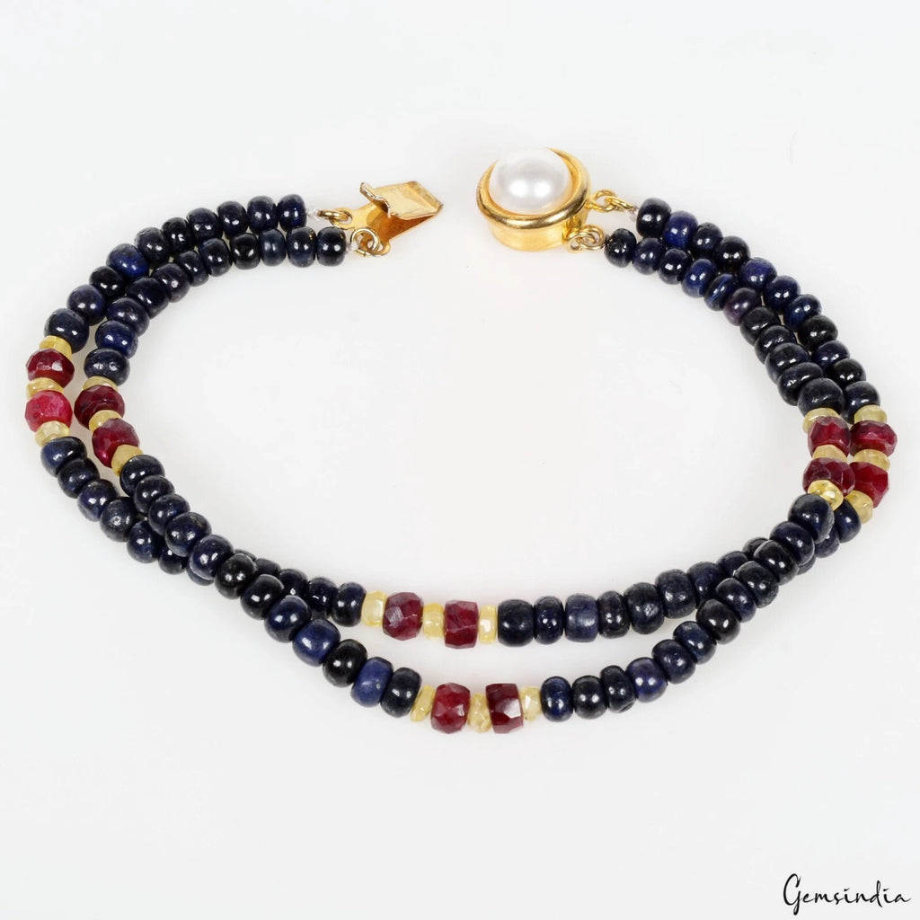 Blue Sapphire Bracelet, Color Enhanced, Red — 7.5 inch, 88.80 Ct, India