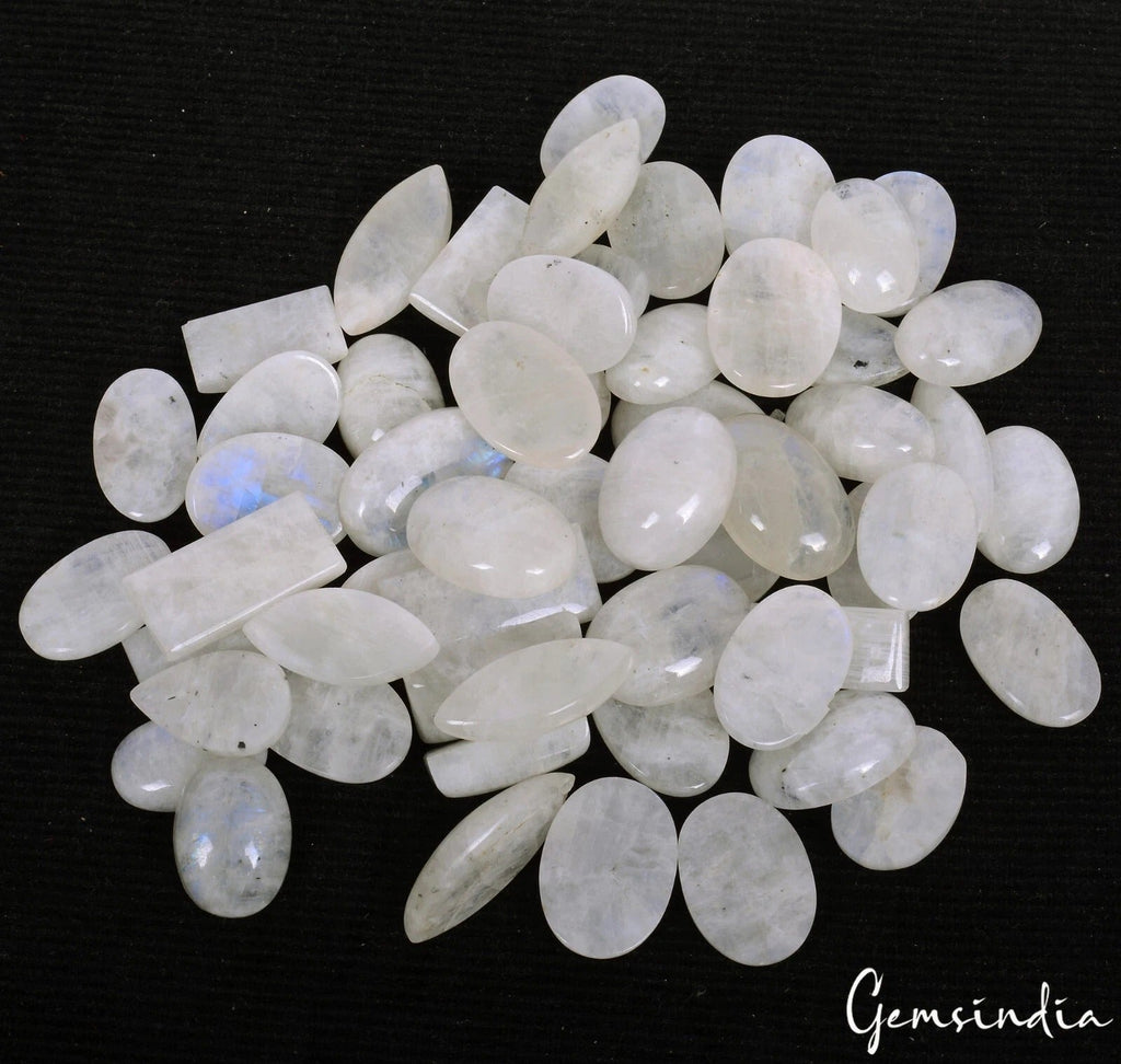 1100 Cts/51 Pcs Natural Untreated Blue Shine Moonstone Mixed Cab Loose Gems Lot