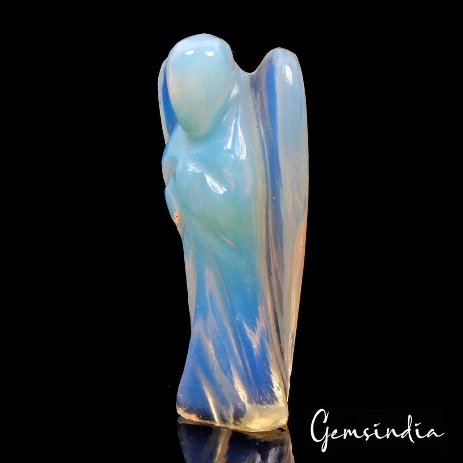 2" Mini Angel Hydro Opal Hand Carved Figurine Guardian Statue Gemstone 92.20 Cts