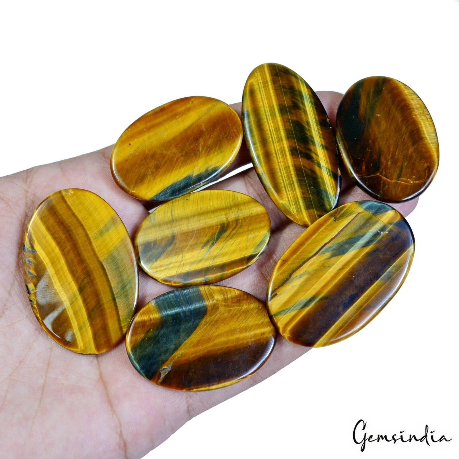 400 Ct Natural Yellow Brown Untreated Tiger Eye Oval Cabochon Loose Gemstones~7P