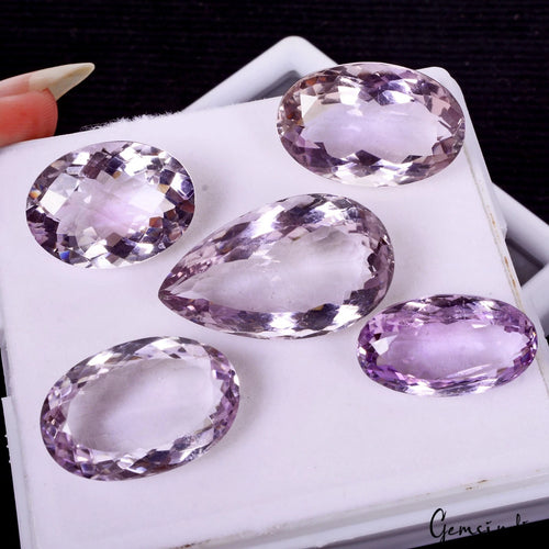 Amethyst Lot, Loose Gemstone — 5 Pieces, 19mm to 27mm, 90.30 Ct, Brazil