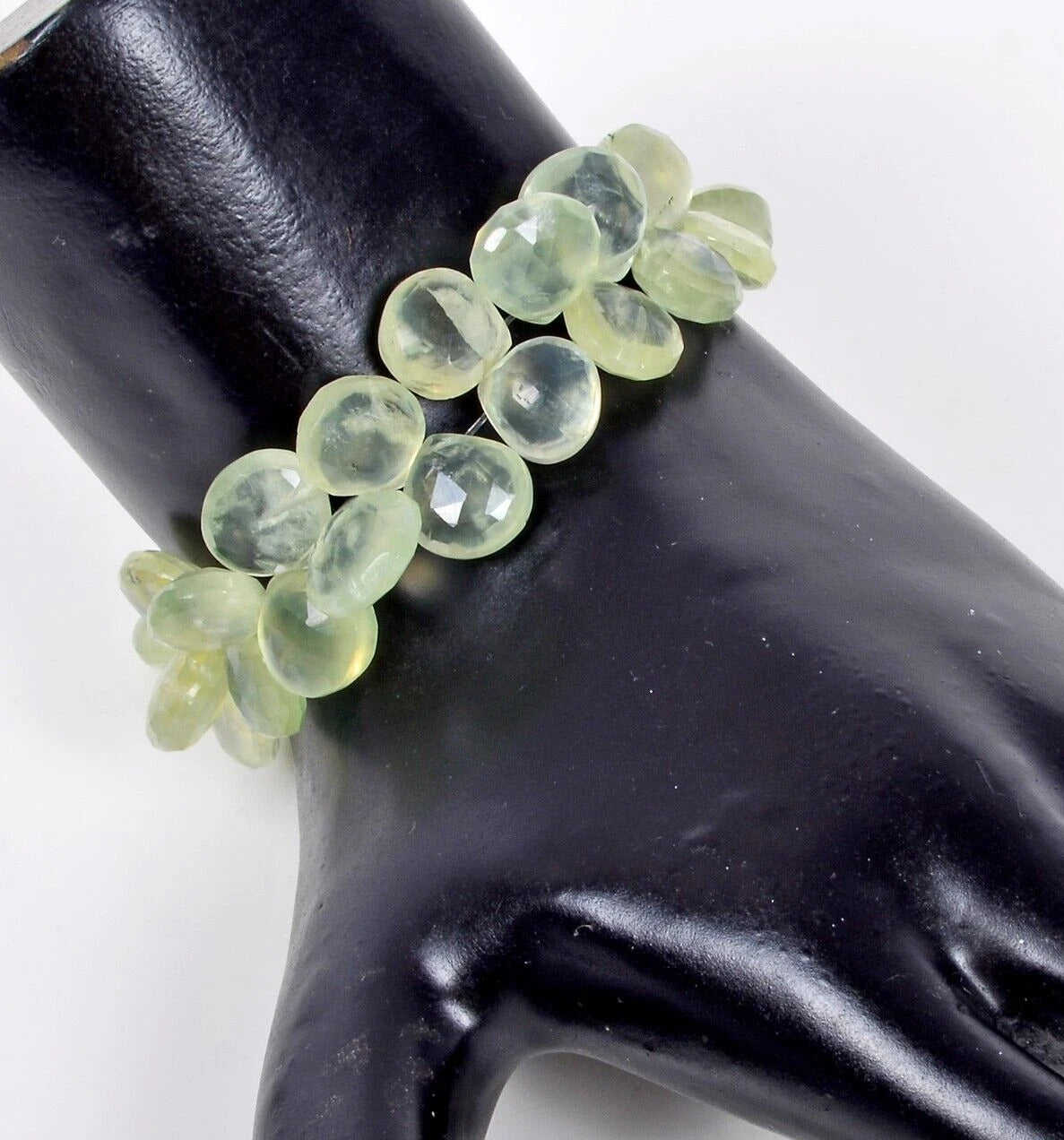 198.90 Cts Natural Green Prehnite Gems Pear Heart Beaded Handmade Bracelet 7.5"